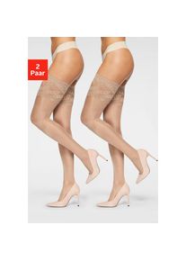 Vivance, Unisex, Halterlose Feinstr&uuml;mpfe 20 2 Paar tlg. mit breitem Spitzenband, perle, 1 (36/38), Halterlose Str&uuml;mpfe im 2er Pack