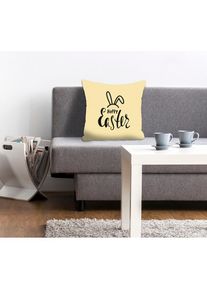 Dekokissen »Happy Easter yellow« mit einem österlichen Schriftzug , gelb , queence , Obermaterial: 100% Polyester