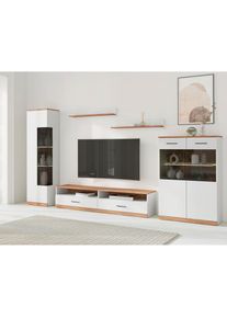 Wohnwand »Ribe Wohnwand Set-5 St.« Set, 5 Stk. tlg. Glaseinsatz aus gehärtetem Glas,Böden teilweise versetzbar , Home Affaire