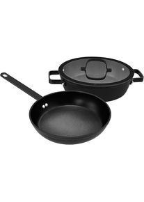 Hanseatic, Pfannen-Set &raquo;ALU PRO&laquo; Aluminium Set, 1x Pfanne 24 cm, 1x Servierpfanne 28 cm mit Deckel, 3 Stk. tlg. Profi Pfannen mit Antihaftbeschichtung