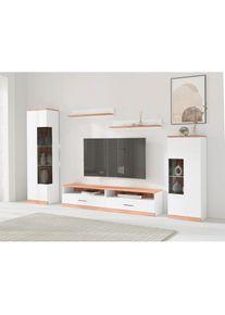 Home Affaire , Wohnwand »Ribe Wohnwand Set-5 St.« Set, 5 Stk. tlg. Glaseinsatz aus gehärtetem Glas,Böden teilweise versetzbar , Die Wohnwand...