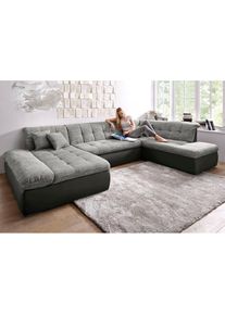 DOMO collection Wohnlandschaft »Moric U-Form, auch in Cord, Breite 353cm, viel Platz« im XXL-Format, wahlweise mit Bettfunktion und Armlehnenverstellung , grau ,...