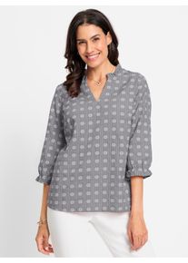 WITT Damen Schlupfbluse mit Rüschen-Details, anthrazit-gemustert, Größe 50, 100% Baumwolle