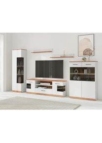 Home Affaire , Wohnwand »Ribe Wohnwand Set-5 St.« Set, 5 Stk. tlg. Glaseinsatz aus gehärtetem Glas,Böden teilweise versetzbar , Die Wohnwand...