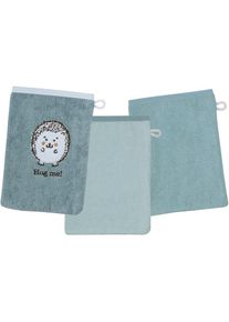 Wörner Waschhandschuh »Igel blau Waschhandschuh 3er Set« 1x mit süsser Igelstickerei, 2x unifarben , blau , Wörner , Obermaterial: 100% Baumwolle