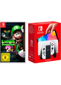 Nintendo Switch , Konsolen-Set »OLED + Luigi's Mansion 2 HD« 64 GB , weiss , Nintendo Switch (OLED-Modell) verfügt über 64 GB internen Speicherplatz