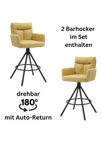 Barhocker »Sofia« Set, 2 Stk. tlg. Komfortsitzhöhe 70 cm, 180°drehbar Auto Return funktion , gelb , Stolkom