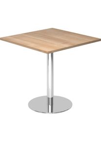 Besprechungstisch, LxB 800 x 800 mm, 755 mm hoch, Gestell verchromt, Platte Nussbaum-Dekor