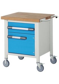Fahrbare Werkbank Serie 8000, Gestellbauweise, 1 Schublade, 1 T&uuml;r, Ablageboden, BxT 750 x 700 mm eurokraft pro