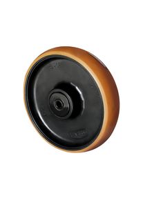 Roue polyur&eacute;thane marron sur jante polyamide, double roulement &agrave; billes, &Oslash; x largeur roue 125 x 50 mm