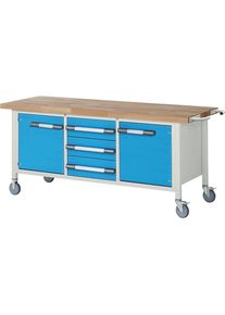 Fahrbare Werkbank Serie 8000, Gestellbauweise, 3 Schubladen, 2 T&uuml;ren, BxT 2000 x 700 mm eurokraft pro