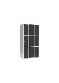 Armadietto a 3 scomparti Fydor, 3 scomparti, grigio chiaro / grigio, largh. 900 mm, 3 scomparti, tetto piatto, serratura a cilindro