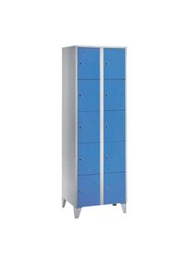Armadietto a 5 scomparti München, 2 colonne, grigio chiaro / blu chiaro, largh. 600 mm, con piedini Wolf