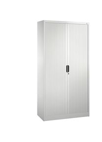 Armoire &agrave; rideaux &agrave; lames verticales, h x l x p 1980 x 1000 x 420 mm, 4 tablettes, 5 hauteurs classeurs, blanc trafic C+P