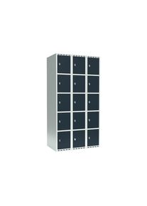 5er-Schließfachschrank Fydor, 3 Abteile, lichtgrau / grau, B 900 mm, 3 Abteile, flache Dachform, Vorhängeschloss