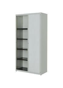 Armoire à rideau vertical, h x l x p 1956 x 1000 x 432 mm, plateau en acier, 4 tablettes, gris clair / gris clair / gris clair Mauser