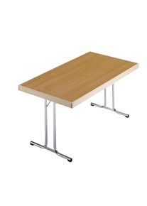 Tavolo pieghevole, basamento a doppia T, 1200 x 800 mm, telaio cromato, piano in simil-faggio