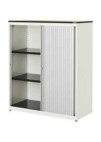 Armoire à rideau vertical, h x l x p 1168 x 1000 x 432 mm, plateau à noyau plein, 2 tablettes, blanc pur / aluminium / érable Mauser