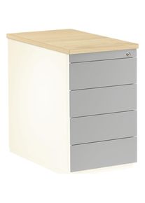 Caisson à tiroirs, h x p 720 x 800 mm, 4 tiroirs, blanc pur / aluminium / érable Mauser