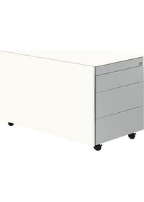 Schubladencontainer mit Rollen, HxT 520 x 800 mm, Stahlplatte, 3 Schubladen, reinweiß / weißaluminium / reinweiß Mauser