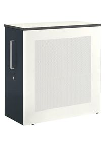 Hochauszugschrank, Thekenelement links stehend, Höhe 1025 mm, reinweiß / anthrazitgrau Mauser