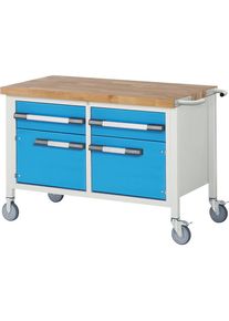 Fahrbare Werkbank Serie 8000, Gestellbauweise, 2 Schubladen, 2 T&uuml;ren, BxT 1250 x 700 mm eurokraft pro
