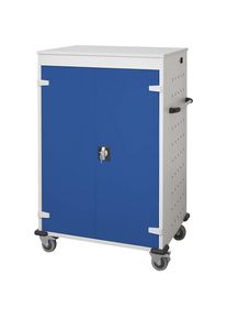 Chariot de chargement pour ordinateurs portables, avec 20 casiers, gris clair / bleu gentiane