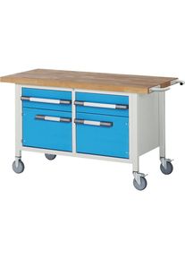 Fahrbare Werkbank Serie 8000, Gestellbauweise, 2 Schubladen, 2 T&uuml;ren, BxT 1500 x 700 mm eurokraft pro