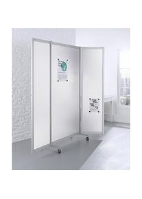 Mobile Faltstellwand, schwer entflammbar, Alurahmen, Tafelfläche magnetisch, HxBxT 1900 x 2000 x 450 mm, weiß