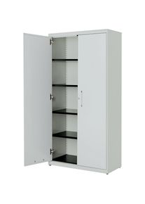 Armoire à portes battantes, h x l 1956 x 1000 mm, plateau en acier, 4 tablettes, gris clair / gris clair / gris clair Mauser