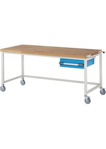 Fahrbare Werkbank Serie 8000, Gestellbauweise, 1 H&auml;ngeschublade, BxT 2000 x 900 mm eurokraft pro