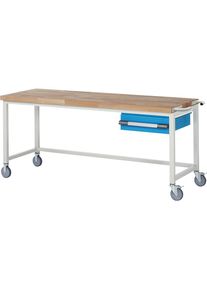Fahrbare Werkbank Serie 8000, Gestellbauweise, 1 H&auml;ngeschublade, BxT 2000 x 700 mm eurokraft pro