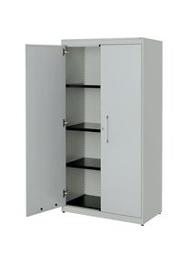 Armoire à portes battantes, h x l 1516 x 800 mm, plateau en acier, 3 tablettes, gris clair / gris clair / gris clair Mauser