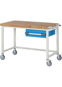 Fahrbare Werkbank Serie 8000, Gestellbauweise, 1 H&auml;ngeschublade, BxT 1250 x 700 mm eurokraft pro