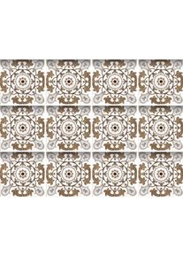 queence, queence Fliesenaufkleber &raquo;Mosaik Muster&laquo; Stickerfliesen, selbstklebend, Sticker, 12er Set, braun, grau, Dekorfolie, B/H/T: 15 cm x 15 cm x 