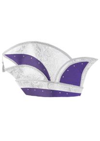 maskworld Cappello da Giullare in seta dupion – Viola con motivo paisley argento