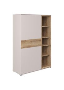 Hom`in Highboard , Eichefarben, Sandfarben , Holz , Eiche , massiv , 7 Fächer , 95.5x140.2x38 cm , Typenauswahl, Beimöbel erhältlich , Kleinmöbel, Kommoden, Highboards