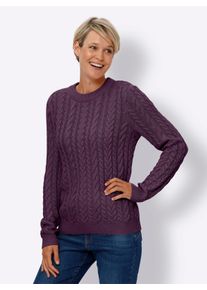 WITT Damen Langarm-Pullover mit Zopfmuster, traube, Gr&ouml;&szlig;e 56, 100% Polyacryl