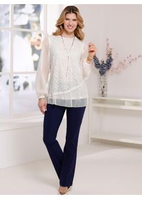 WITT Damen Spitzenbluse mit transparenten &Auml;rmeln, ecru, Gr&ouml;&szlig;e 56, 100% Polyester. Spitze: 100% Polyamid