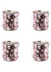 Creativ Deco, Creativ deco Windlicht &raquo;Weihnachtsdeko&laquo; Glas mit Stern-Struktur, rosa, Glas, B/H/T: 10 cm