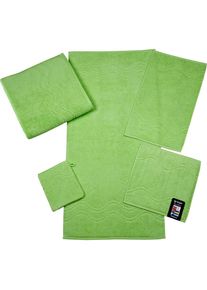 Waschhandschuh »Cashmere feeling« mit Wellen-Bordüre , grün , Ross , Obermaterial: 100% Baumwolle