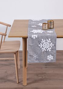 Chemin de table avec flocons de neige en relief en gris35x185 cm, Couleur/Motif: gris clair/blanc, bonprix