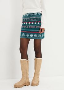 Minirock mit Norwegermuster aus Baumwoll-Elasthan-Mix in petrol, Gr&ouml;sse 52/54 (XXL), 95% Baumwolle, bonprix