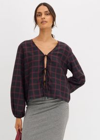 Blouse oversize en viscose douce en noir, Taille 44, Couleur/Motif: noir/rouge &eacute;rable carreaux, bonprix
