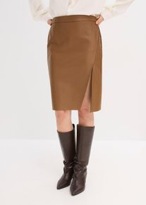 Bleistiftrock aus Lederimitat in braun, Gr&ouml;sse 40, bonprix