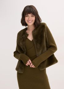 Fellimitat-Weste in gr&uuml;n, Gr&ouml;sse 48, bonprix