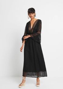 Maxikleid in Crochet-Optik in schwarz, Grösse 36, bonprix