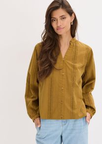 Bluse aus Baumwolle mit Spitzen-Details in gr&uuml;n, Gr&ouml;sse 46, 100% Baumwolle, bonprix