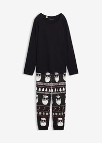 Pyjama aus reiner Baumwolle mit langen Ärmeln in schwarz, Grösse 60/62 (XXL), bonprix