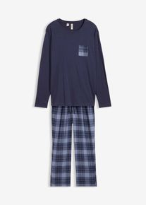 Herren Pyjama mit Flanellhose aus weicher Baumwolle in blau, Grösse 52/54 (L), bonprix